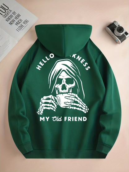 Skeleton Drink & My Old Friend Men’s Hoodie – Cool Graphic Pullover Sweatshirt for Fall/Winter Streetwear