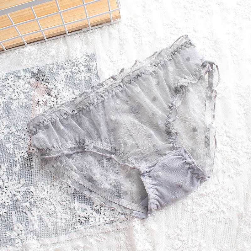 Sweet Girly Cotton Briefs – Mid-Waist Panties with Hollow Lace Cutouts, Jacquard Design & Everyday Intimates Comfort