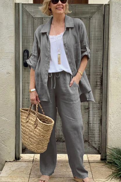 Solid Color Shirt & Trouser Two-Piece Outfit Set | Casual Style 2025 Aesthetic