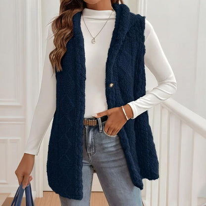 2025 Womens Long Winter Quilted Hooded Vest Sleeveless Down Cotton Jacket With Pockets Warm Outdoor Coat S 5XL