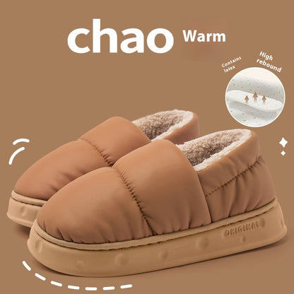 Women S Winter Waterproof Slippers Warm Plush Cotton Home Shoes Non Slip Indoor Flats For Bedroom