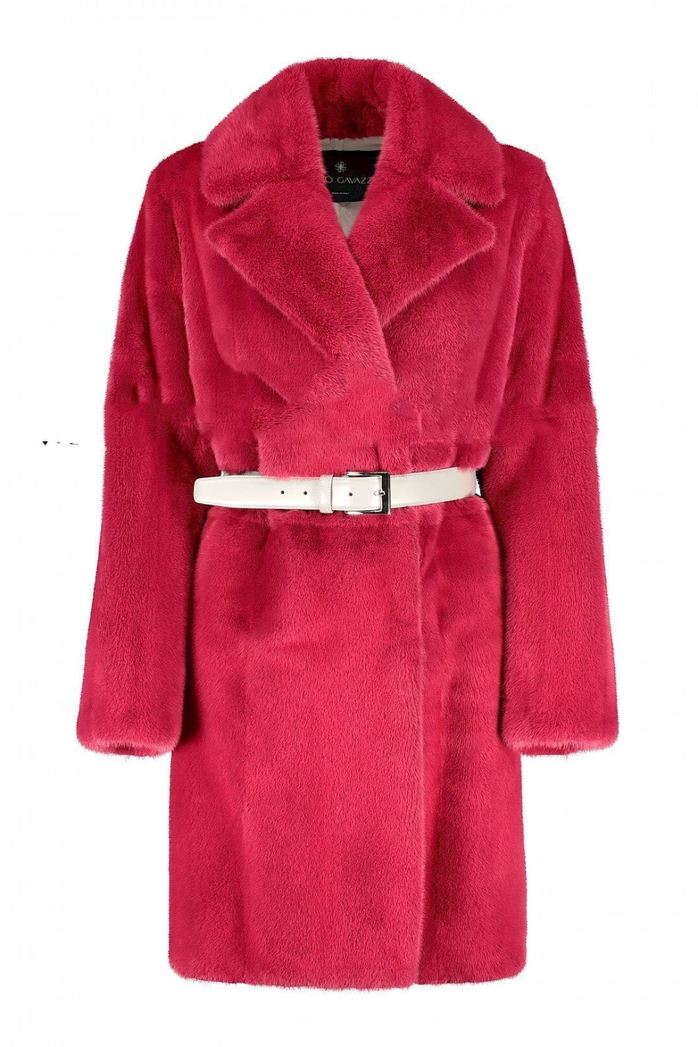 Red coat with a belt on a white background
