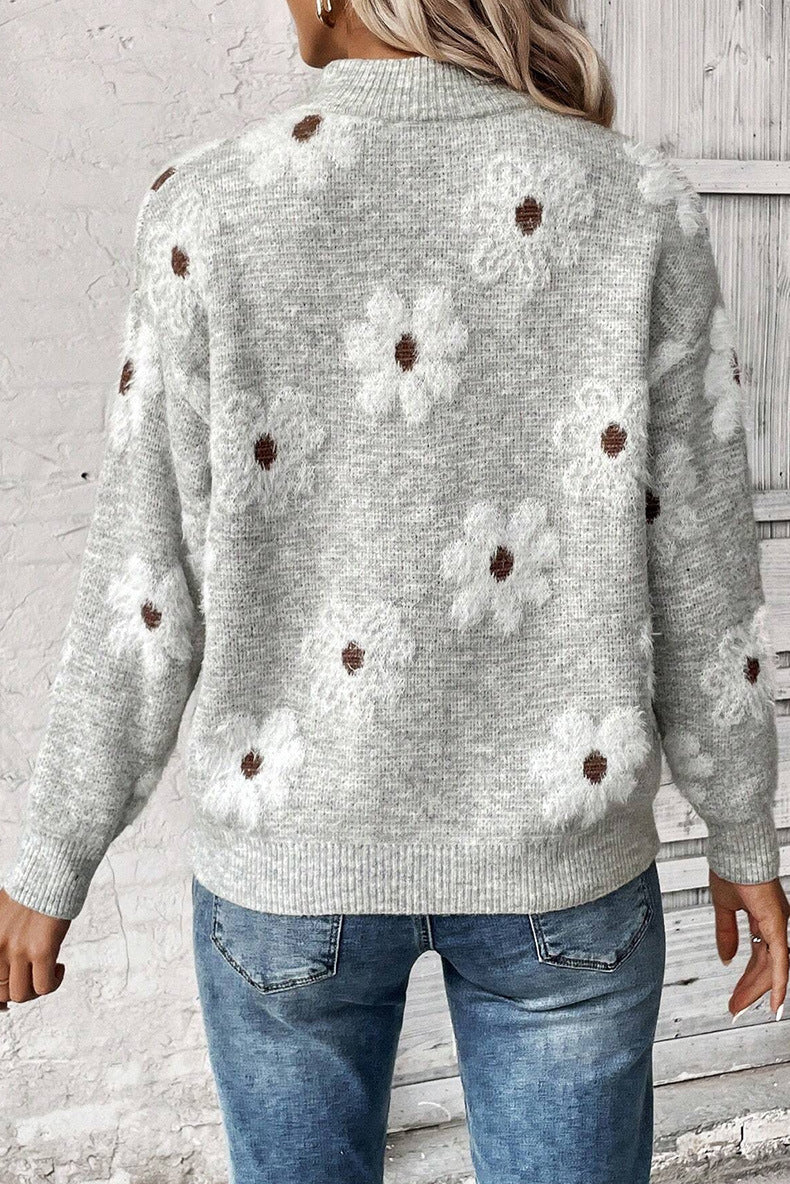 Flower Pattern New Oversized Sweaters for Women – Casual Pullover, Japanese & Korean Winter Outfit