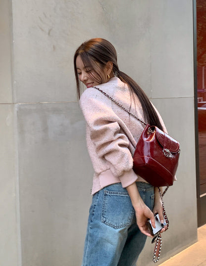 Korean Office Style Round Neck Tweed Jacket