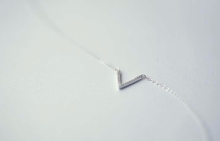 925 Sterling Silver Letter Shiny Zircon Necklace