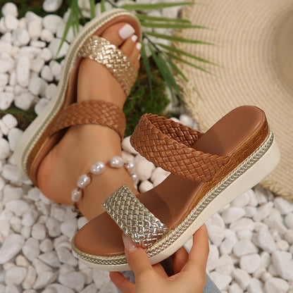 Stitched Edge Women Summer Wedge Sandals