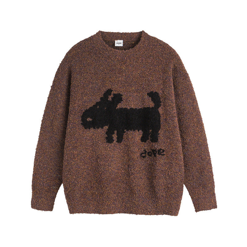 Loose Fit Polyester Knit for Teens Unisex Puppy Pattern Sweater