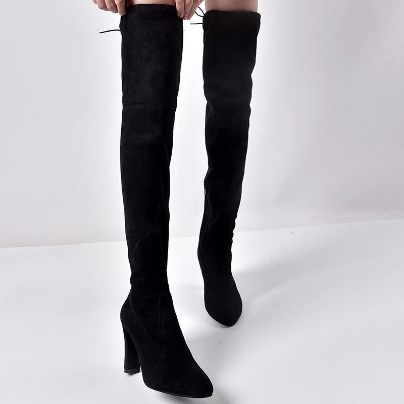Pointed Toe Thick Heel Over-the-Knee Stretch Boots for Women | Premium Suede European & American Style