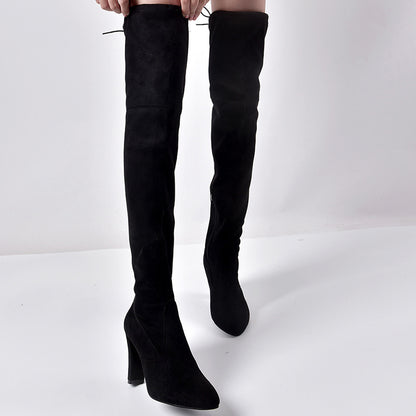 Pointed Toe Thick Heel Over-the-Knee Stretch Boots for Women | Premium Suede European & American Style