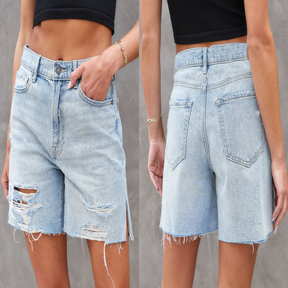 Summer Street Hipster Water Washed Hole Denim Shorts Women – Vintage Casual Outfit