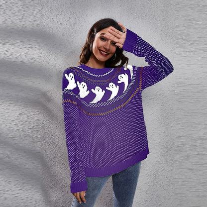 Halloween Cartoon Ghost Polka Dot Pullover Sweater for Women