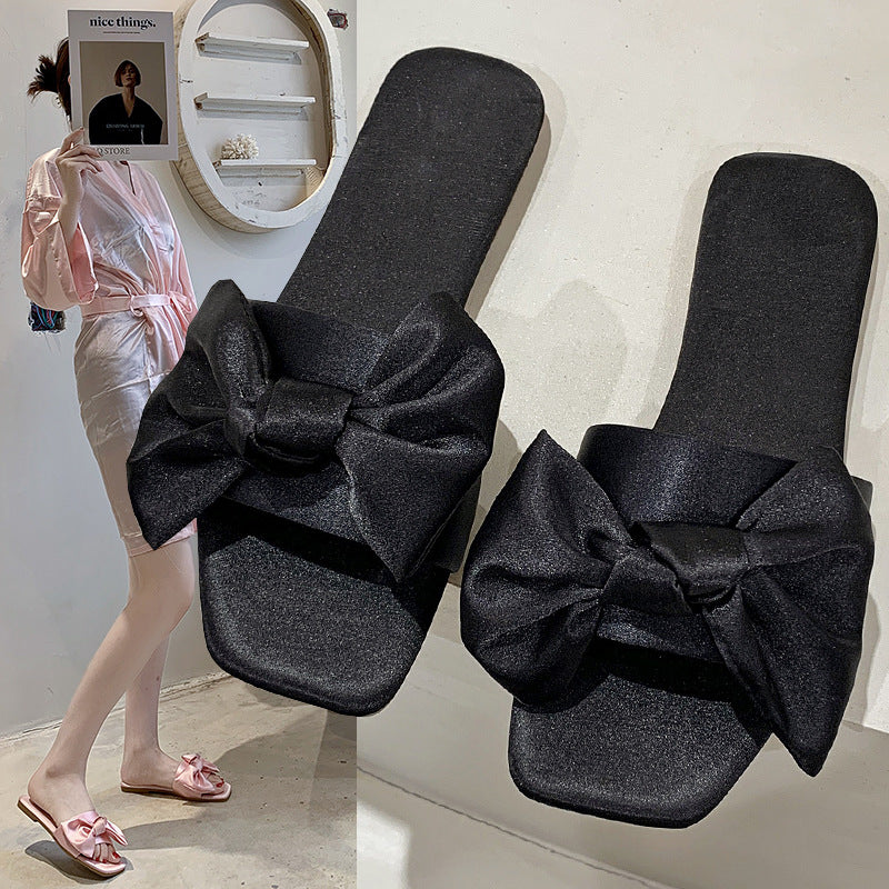 Womens Elegant Silk Bow Summer Slippers
