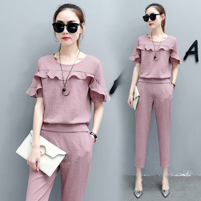 Ruffle Design Top Short Two Piece Outfit Sets