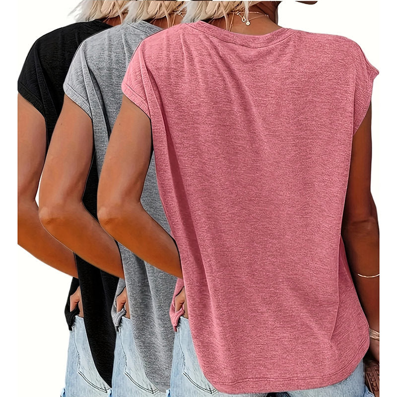 Women’s Cap Sleeve Tops 3-Pack – Lightweight Summer Tees for Casual, Yoga & Everyday Wear