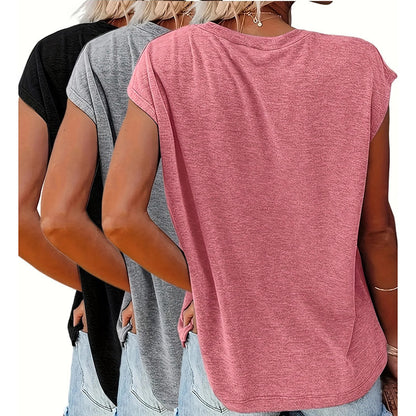 Women’s Cap Sleeve Tops 3-Pack – Lightweight Summer Tees for Casual, Yoga & Everyday Wear