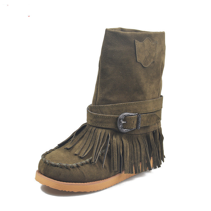 Fringe Middle Boots for Women | Suede Tassel Chic Buckle Fashion Boots