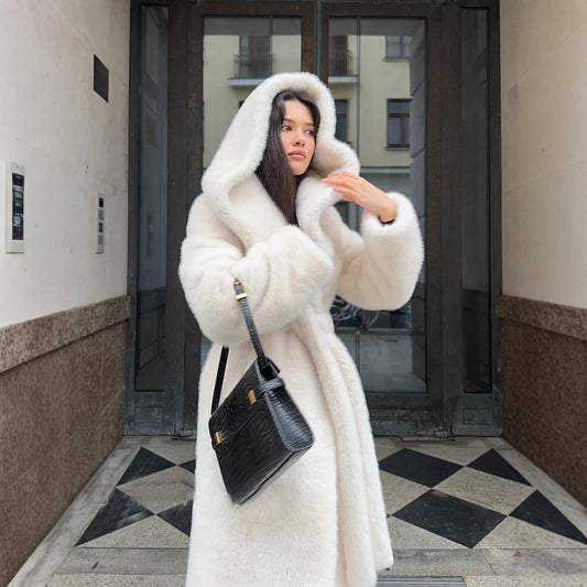Fur Hooded Womens New Fashion Long Wool Winter Coats