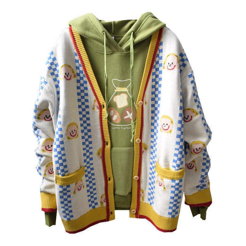 Smiley Face V-Neck Sweater – Cute Casual Knit Pullover for Women