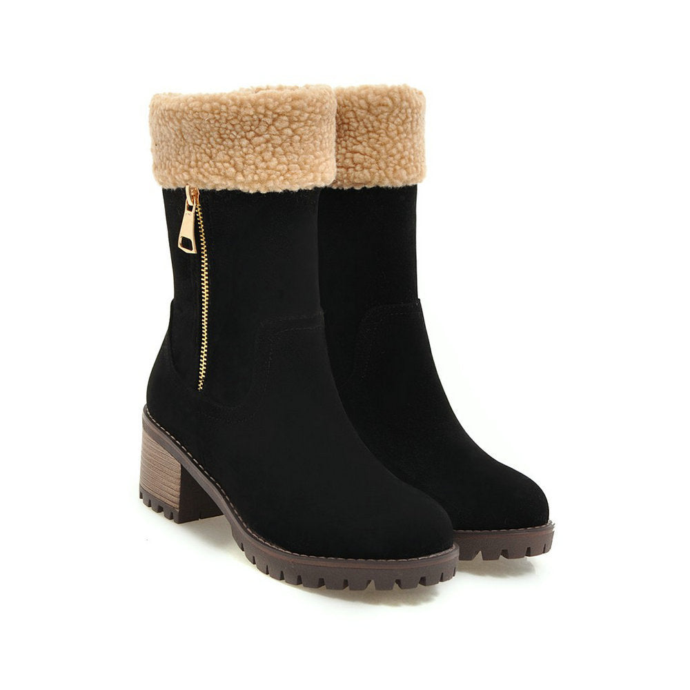 Chic Mid-Heel Winter Snow Boots for Women – Warm Stylish Footwear for Cold Weather