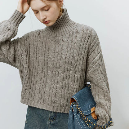 Fried Dough Twist Cable Knit High Turtleneck Sweaters – Elegant Winter Essential