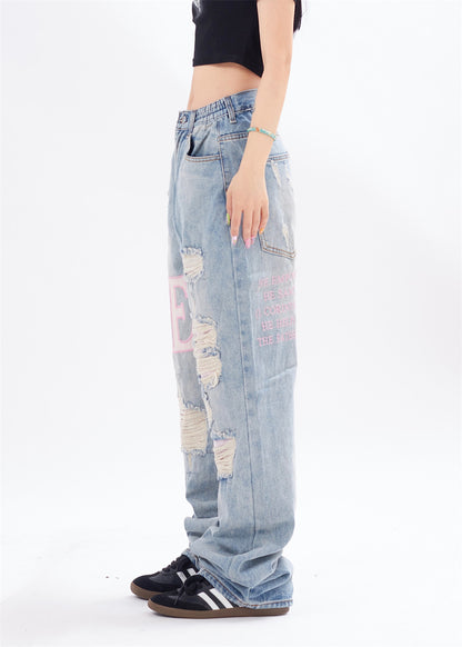 Unisex Ripped Denim Jeans – Streetwear Beggar-Chic Style