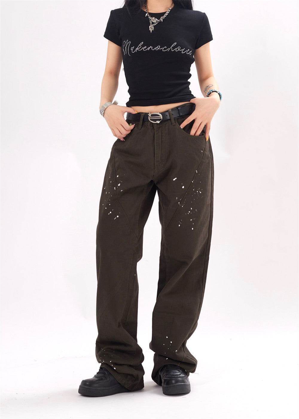 Unisex Loose Casual Dotted Trousers – Mid-Waist Relaxed Cotton Pants