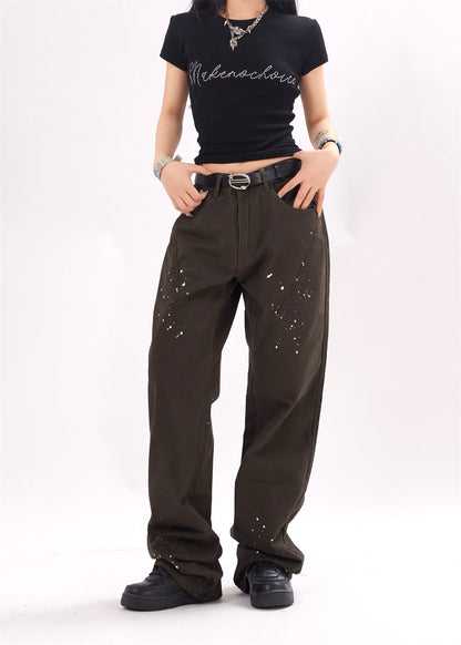 Unisex Loose Casual Dotted Trousers – Mid-Waist Relaxed Cotton Pants