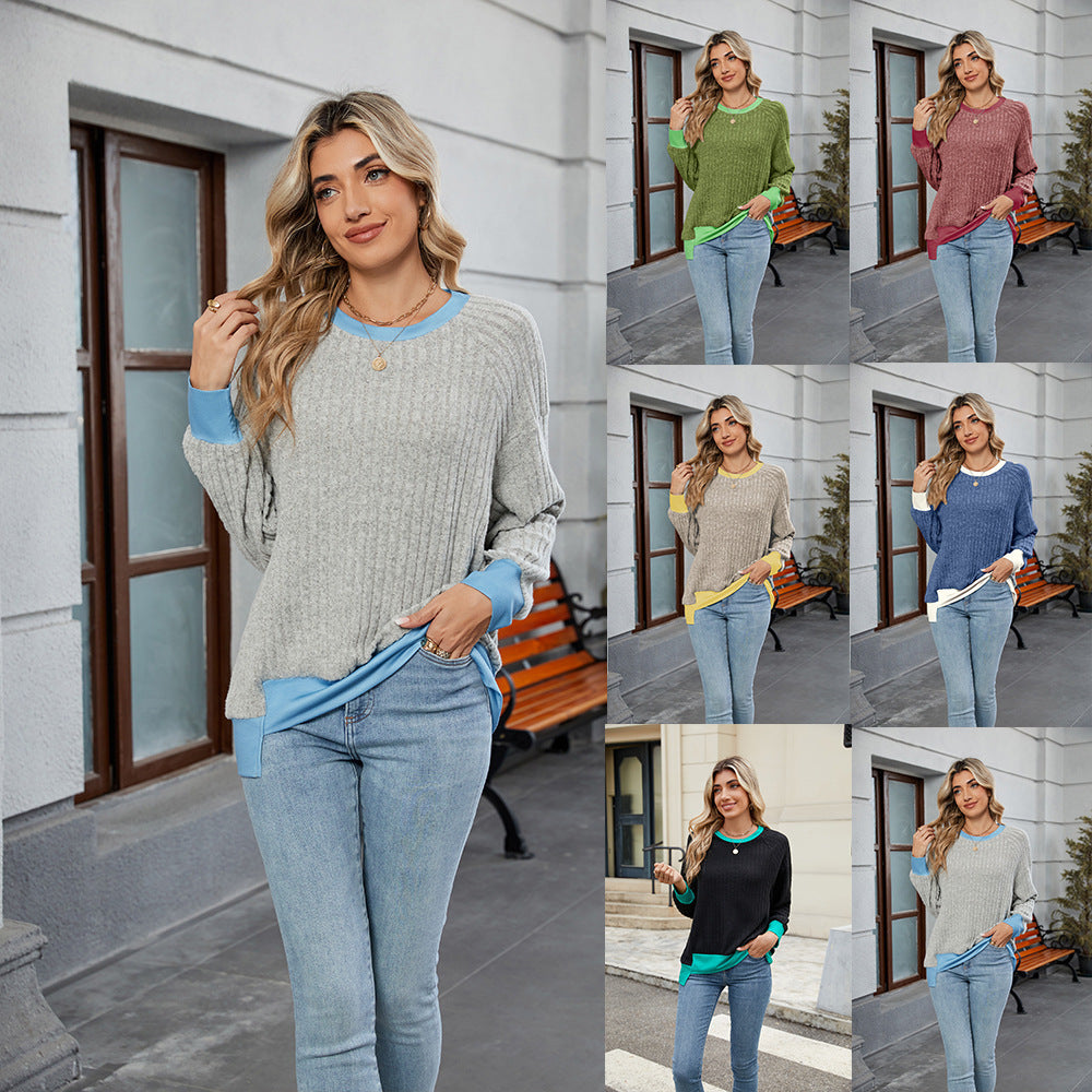 Pullover Knitted Loose Multicolor Top – Casual & Cozy for Women