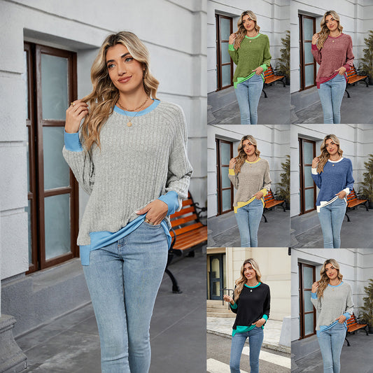 Pullover Knitted Loose Multicolor Top – Casual & Cozy for Women