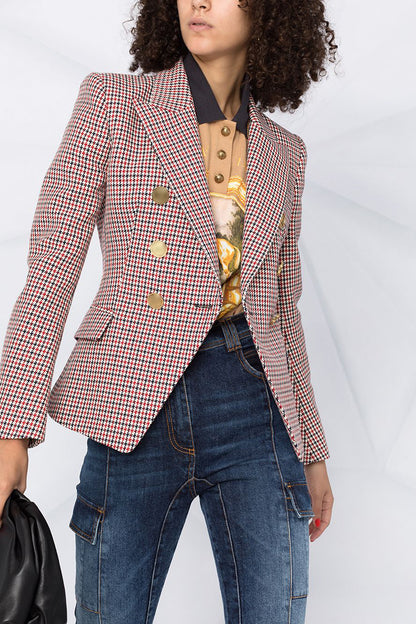 Pink Double Breasted Crop Blazer Jackets For Women