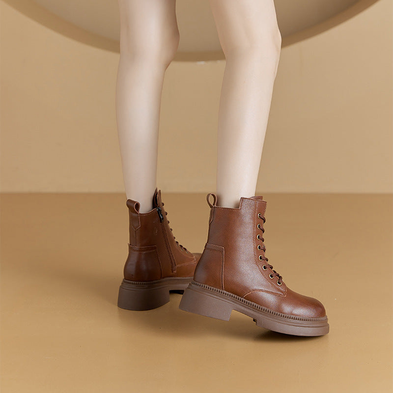 Flat Sole Genuine Leather Winter Ankle Boots