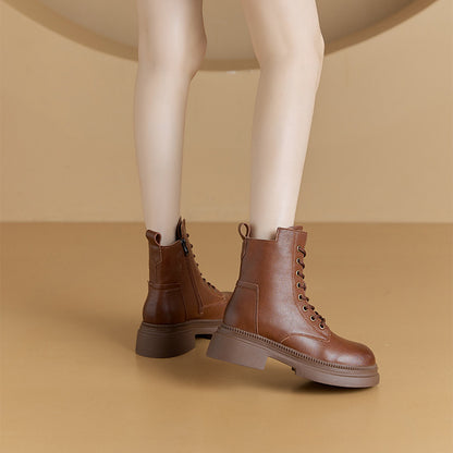 Flat Sole Genuine Leather Winter Ankle Boots