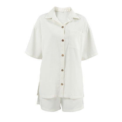 Waffle-Texture Loose Shirt & Shorts Two-Piece Outfit Set | Casual Summer Vibes Style 2025