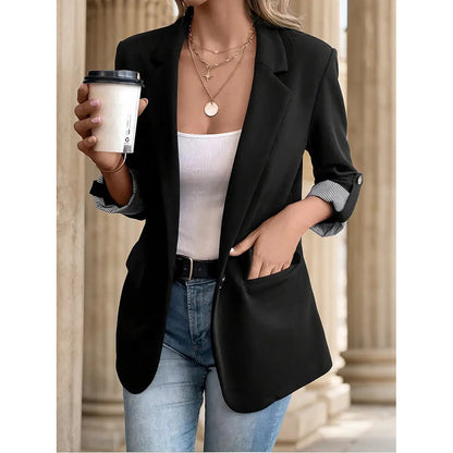 Striped V Neck Blazer Casual Office Fashion For 2024 Autumn With Pockets