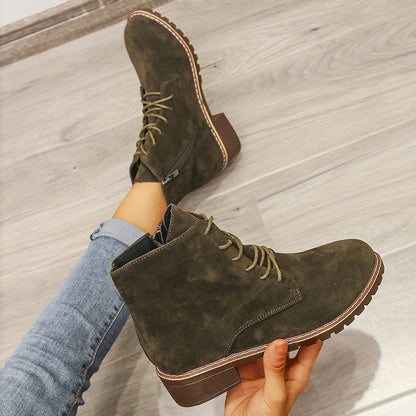 British-Style Suede Martin Boots for Women | Short Thick Heel Ankle Boots with Cotton Lining