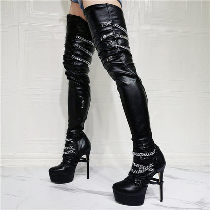 Thin Heel Leather Knee Thigh High Exclusive Boot For Women