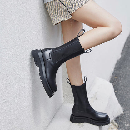 Short Martin Boots for Women | Cowhide & Superfine Fiber Streetwear Boots with Pigskin Insole