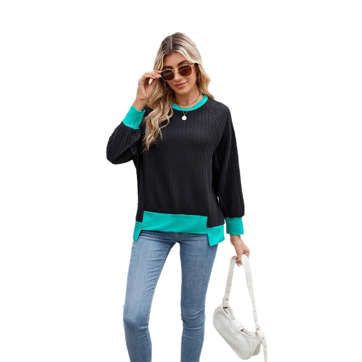 Pullover Knitted Loose Multicolor Top – Casual & Cozy for Women