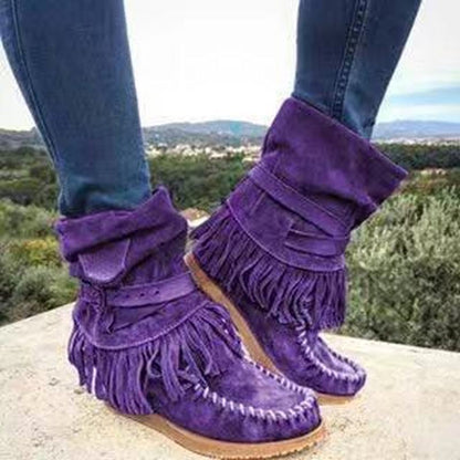 Fringe Middle Boots for Women | Suede Tassel Chic Buckle Fashion Boots