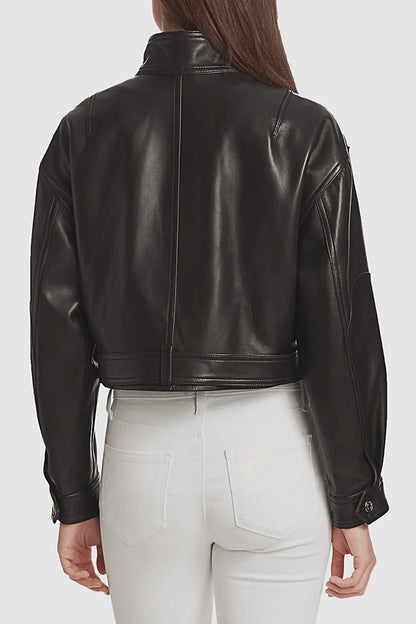 Luxury Black Style Belted Women Leather Jackets