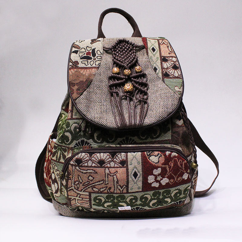 Vintage Hemp Backpack National Style Retro Cloud Floral
