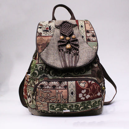Vintage Hemp Backpack National Style Retro Cloud Floral