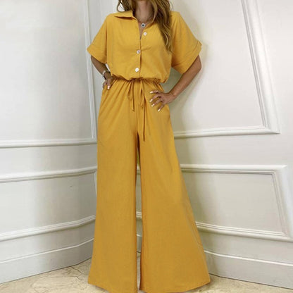 Vintage Refinement: Tailored Single-Breasted Wide-Leg Jumpsuit