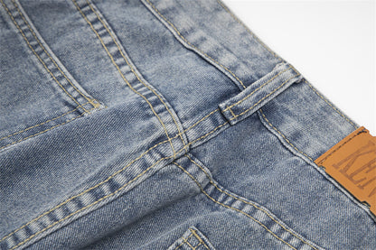 Unisex Ripped Denim Trousers – Mid-Waist Street Style Jeans