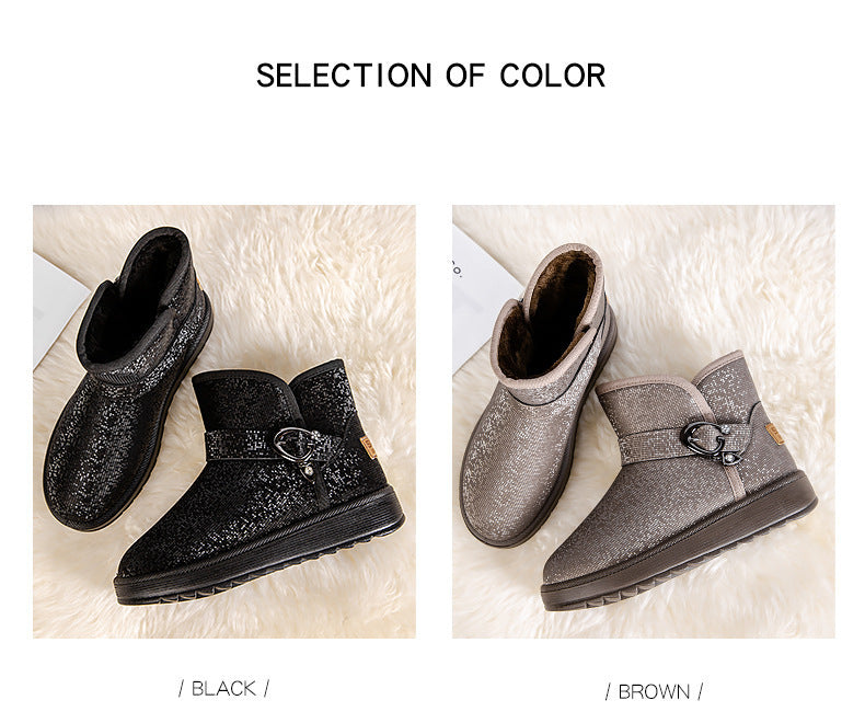 Slip-On Fleece-Lined Snow Boots for Women | Mid-Top Ankle Winter Boots with Sequin Detail
