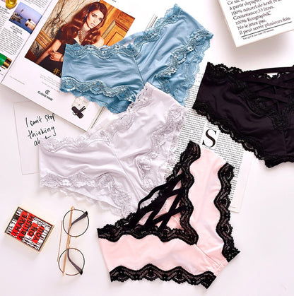 Ice Silk Lace Panties – Low-Waist Seamless Briefs with Hip-Lifting, Tummy-Smoothing & Breathable Comfort