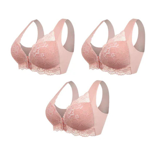 Wire Free Flower Design Button Closure Push Up Bras