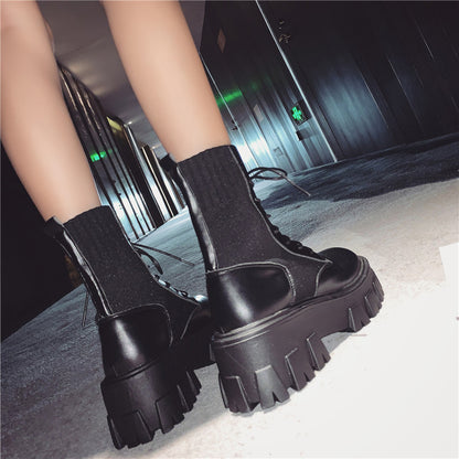 Platform Motorcycle Boots for Men & Women – Sleek Suede Korean-Style Fashion Footwear