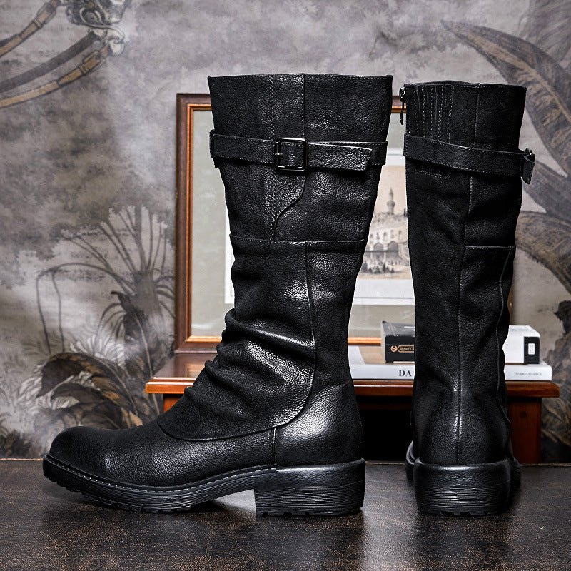 Men’s High Top Platform Biker Boots | Leather Streetwear Boots Outfit
