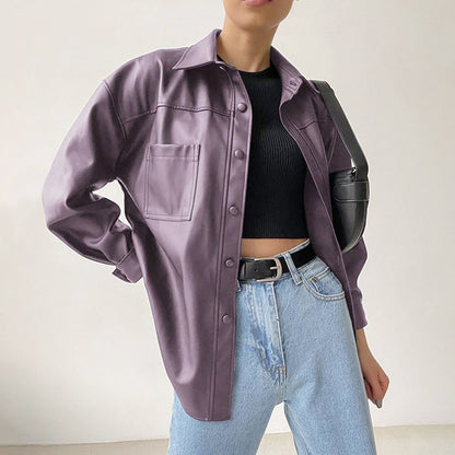 Leather Motorcycle Jacket for Women – PU Biker Coats Streetwear Style | Black & Purple Jackets 2025